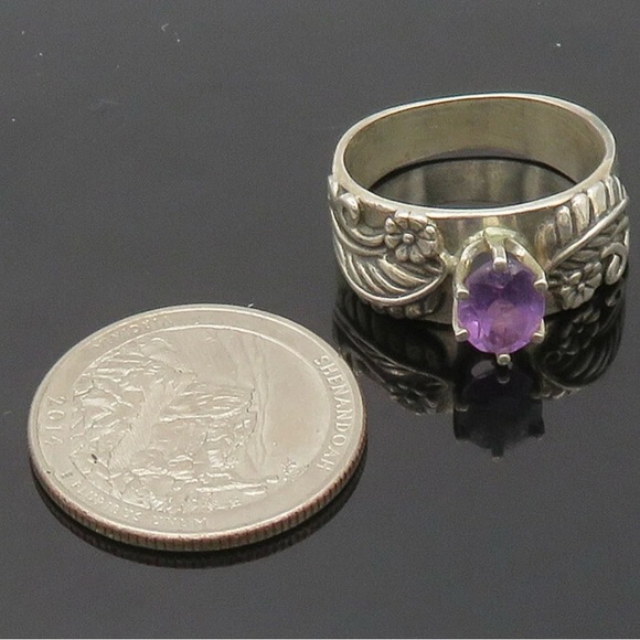 CAROLYN POLLACK 925 Silver  Vintage Amethyst Floral Band Ring Sz 9 - Picture 4 of 9
